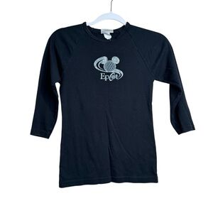 Walt Disney World Epcot Ladies 3/4 Sleeve Size M Fits S Shirt Black Glitter H14